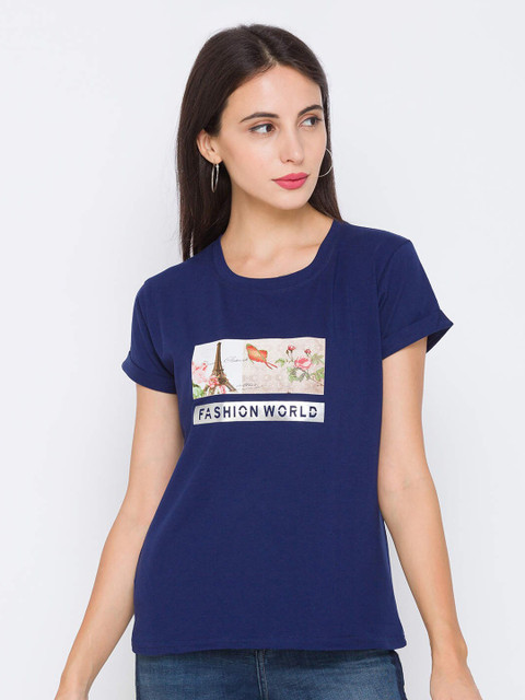 

ZOLA Women Navy Blue Printed Regular Top