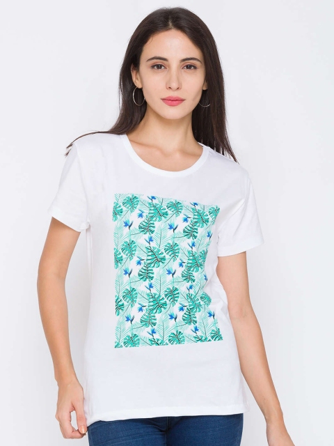 

ZOLA White Sea Green Floral Pure Cotton T-shirt