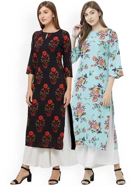 

KALINI Women Pack Of 2 Floral Printed Straight Kurtas, Blue