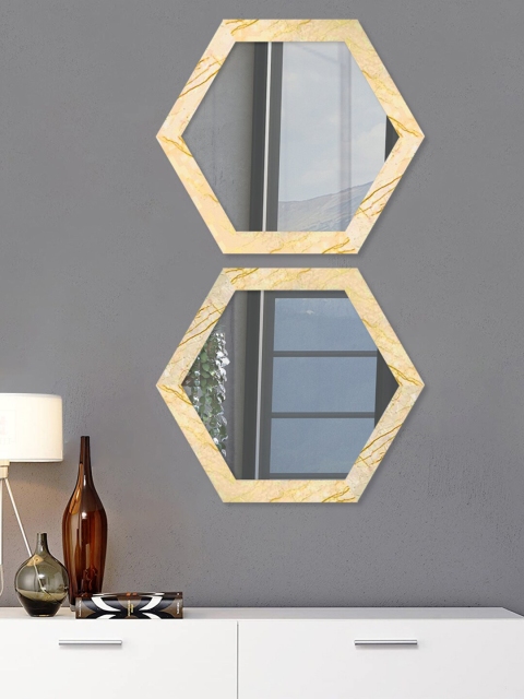

Art Street Set Of 2 Beige Decorative Hexagon Shape Wall Mount Mirros