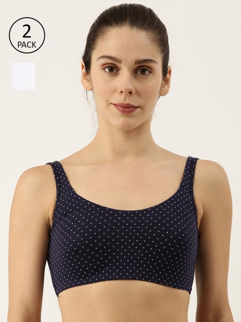 

Enamor Women Printed High Coverage Sports Bra Pack of 2, Navy blue