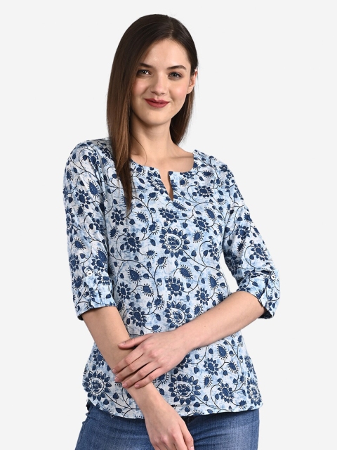 

GULMOHAR JAIPUR White Floral Keyhole Neck Regular Top
