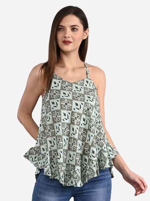 

GULMOHAR JAIPUR Grey Ikkat Printed A-Line Top