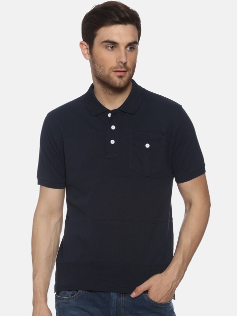 

FIDO DIDO Men Navy Blue Polo Collar Slim Fit T-shirt