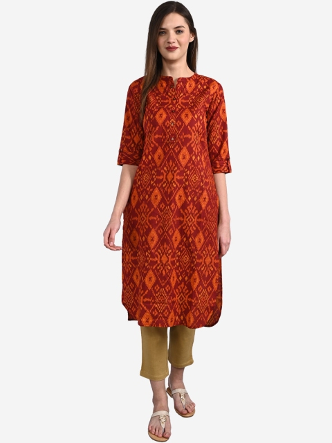 

GULMOHAR JAIPUR Women Maroon Ethnic Motifs Printed Kurta