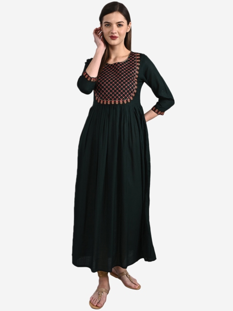 

GULMOHAR JAIPUR Women Olive & Red Thread Work Anarkali Kurta