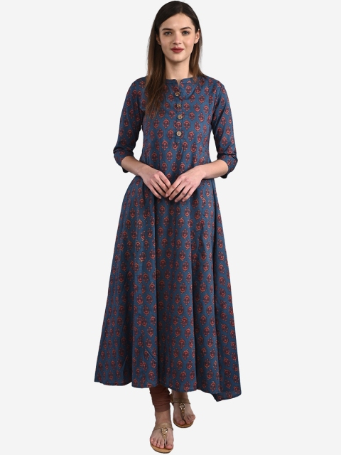

GULMOHAR JAIPUR Women Navy Blue Ethnic Motifs Printed Cotton Anarkali Kurta