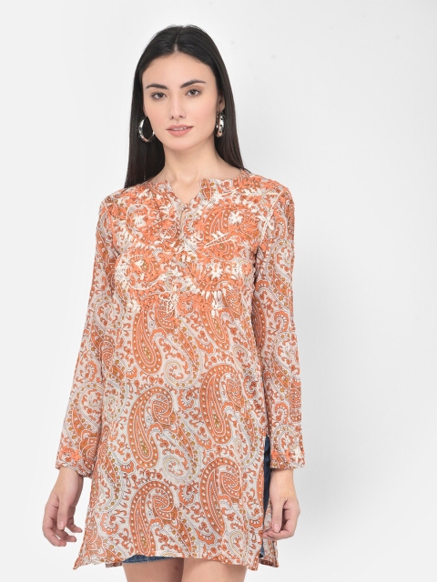 

Aditi Wasan Off White & Orange Hand Embroidered Tunic