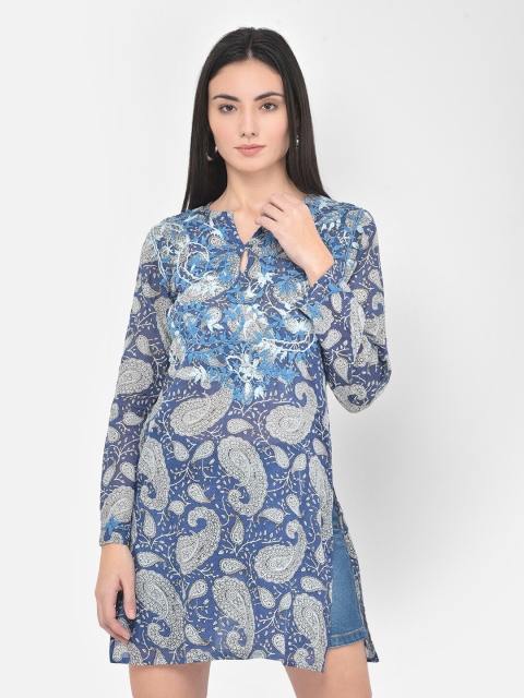 

Aditi Wasan Blue & Grey Printed Hand Embroidered Tunic