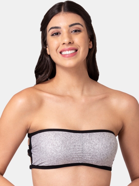 

KOMLI Grey Melange & Black Printed Bandeau Bra - Wireless Removable Padding