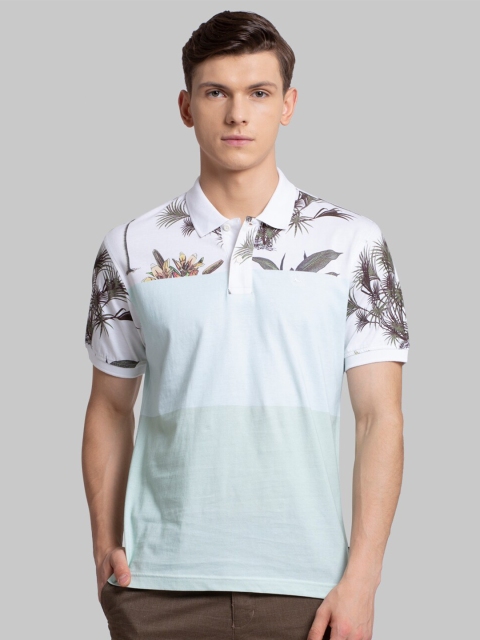 

Parx Men White & Blue Colourblocked Polo Collar T-shirt