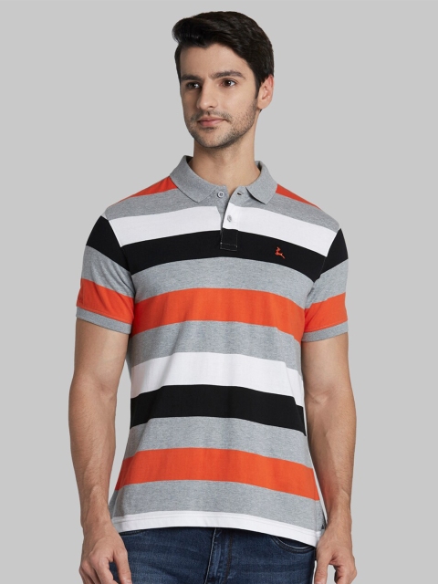 

Parx Men Grey & Black Striped Cotton Polo Collar T-shirt