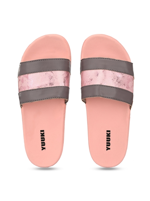 

Yuuki Women Pink & Grey Printed Sliders