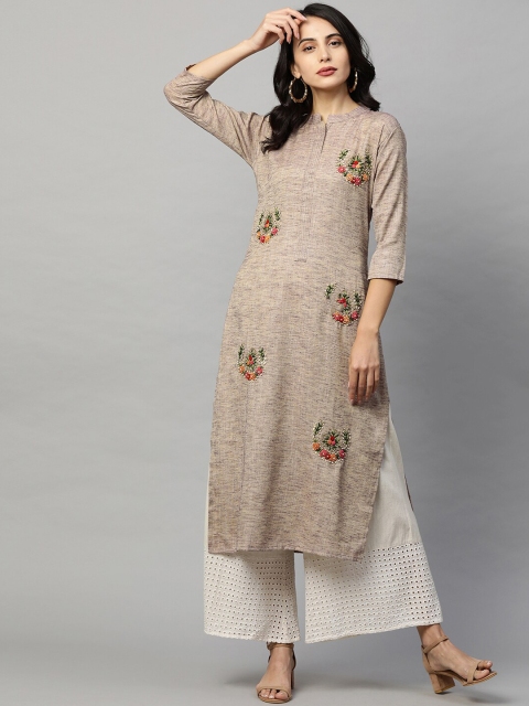 

FASHOR Women Beige Embroidered Kurta