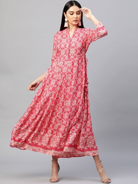 

FASHOR Pink Ethnic Motifs Printed Ethnic Maxi Dress