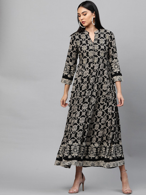 

FASHOR Black & White Ethnic Motifs Ethnic Maxi Dress
