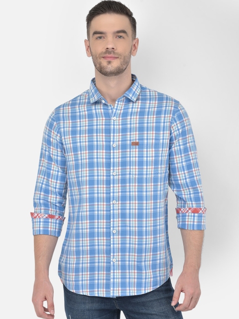 

Canary London Men Blue Smart Slim Fit Tartan Checks Cotton Checked Casual Shirt