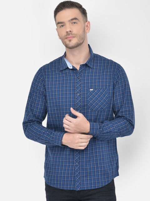 

Canary London Men Blue Smart Slim Fit Opaque Checked Casual Shirt