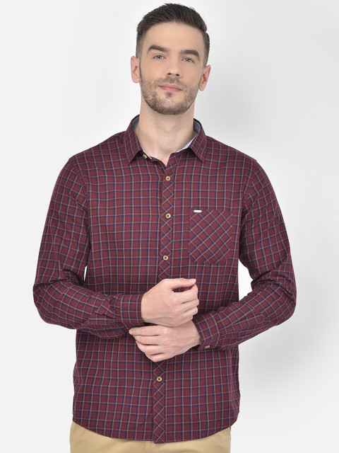 

Canary London Men Maroon Smart Slim Fit Opaque Checked Casual Shirt