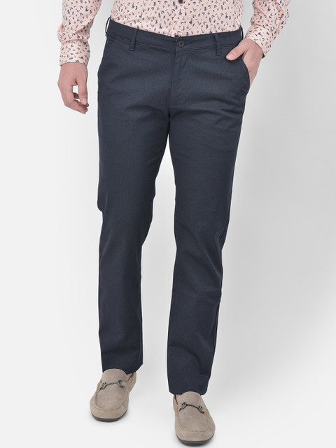 

Canary London Men Navy Blue Smart Slim Fit Wrinkle Free Formal Trousers