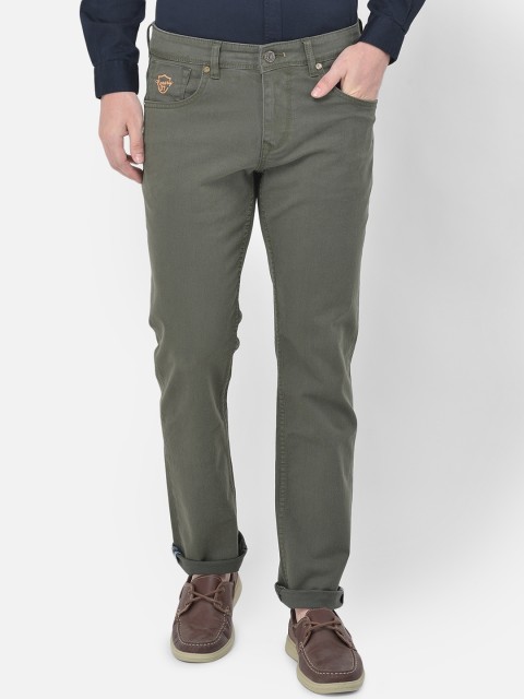 

Canary London Men Olive Green Smart Slim Fit Low-Rise Embroidered Stretchable Jeans