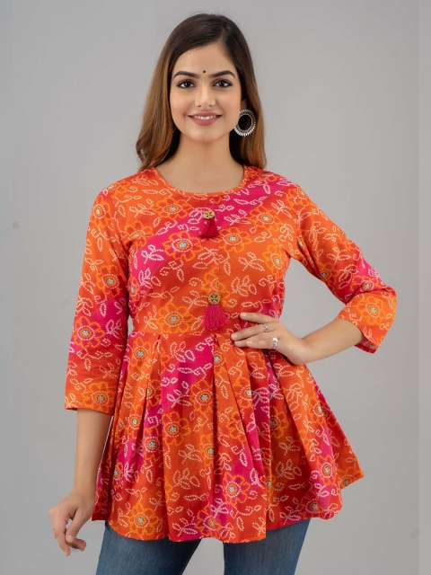 

GULMOHAR JAIPUR Women Orange Ethnic Motifs A-Line Top