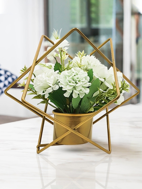 

Art Street Artificial Decorative White Flower & Gold-Toned Metal With Pot