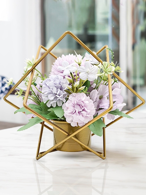 

Art Street Green & Gold-Toned Artificial Flowers With Pot