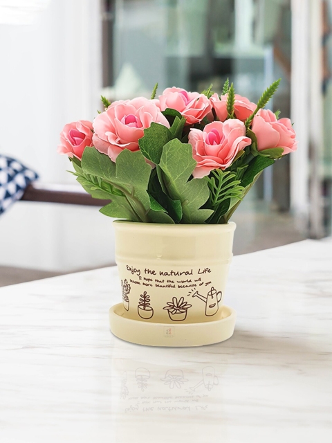 

Art Street Green & Pink Artificial Flower With Pot