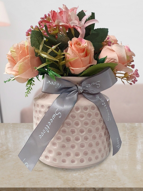 

Art Street Green & Pink Artificial Flower With Pot