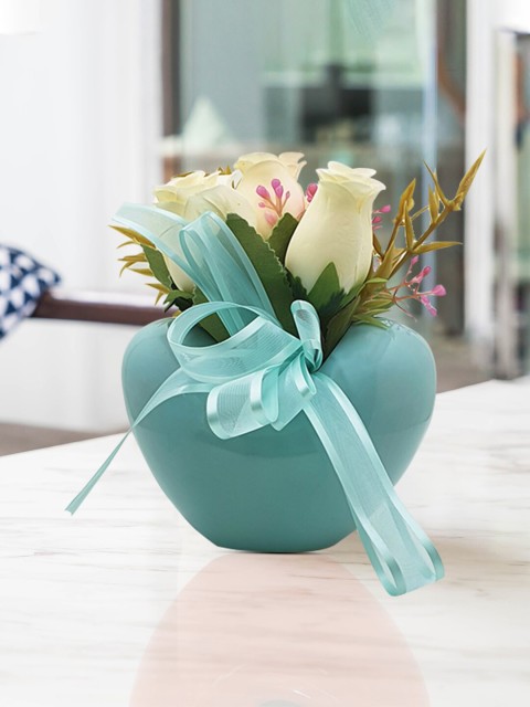 Art Street White Decorative Artificial Flowers With Blue Solid Pot