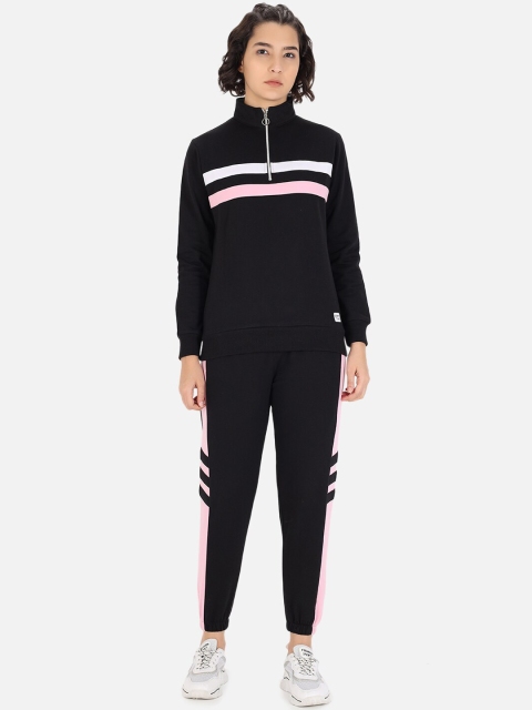 

GRIFFEL Women Black & Pink Colourblocked Cotton Tracksuit