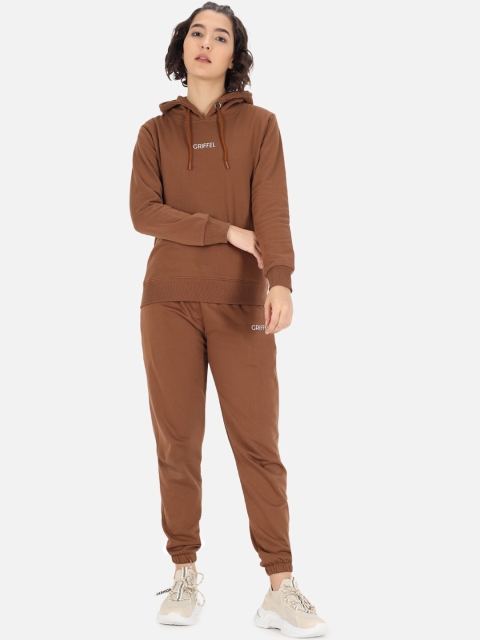 

GRIFFEL Women Coffee Brown Solid Cotton Tracksuit