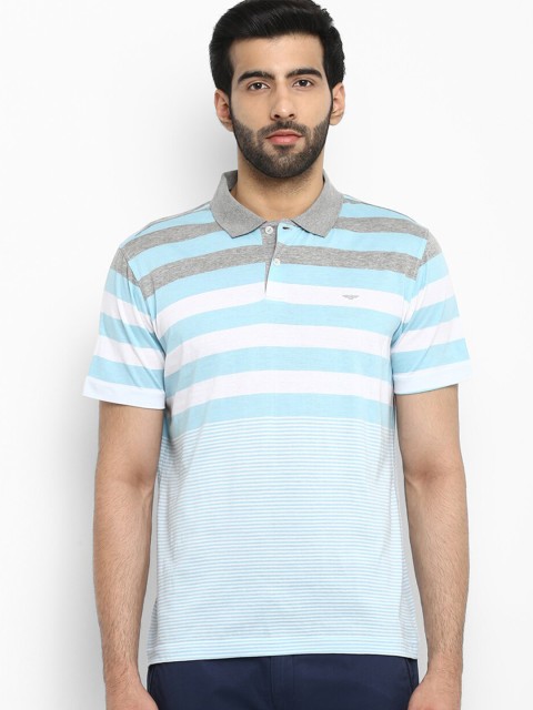 

Park Avenue Men Green & White Striped Polo Collar T-shirt