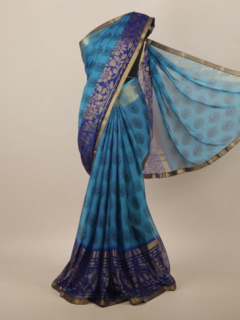 

Pothys Blue & Gold-Coloured Floral Printed Saree
