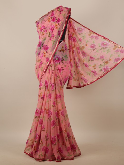 

Pothys Pink & Green Floral Printed Saree