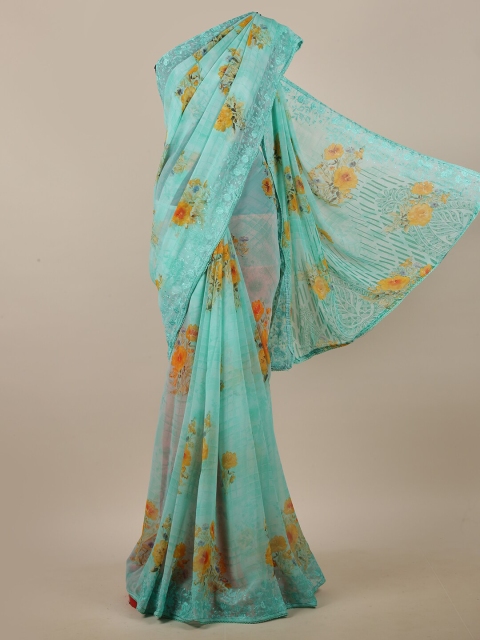 

Pothys Green & Yellow Floral Printed Saree