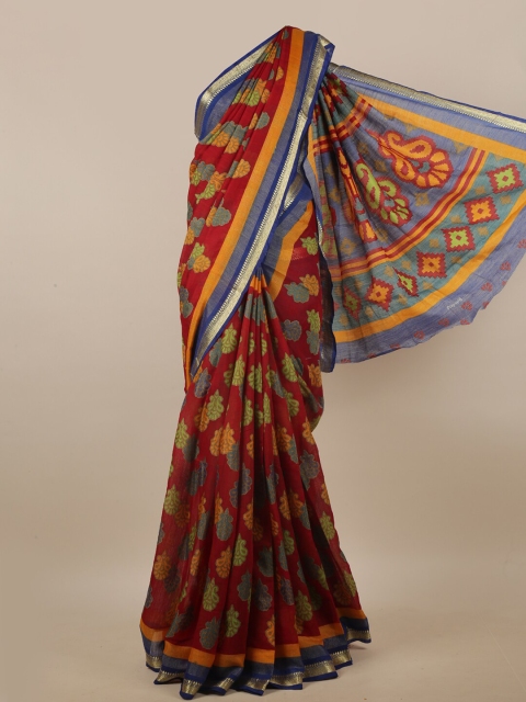 

Pothys Red & Blue Ethnic Motifs Printed Saree