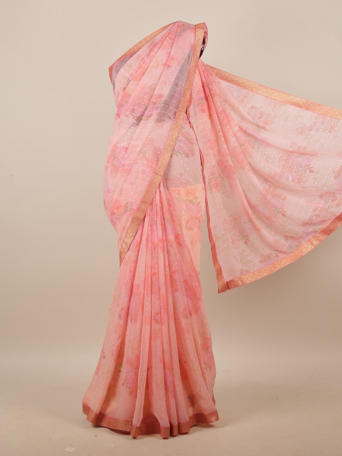 

Pothys Pink & Orange Floral Printed Sequinned Saree