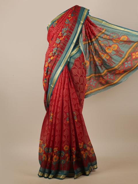 

Pothys Red & Blue Floral Printed Saree