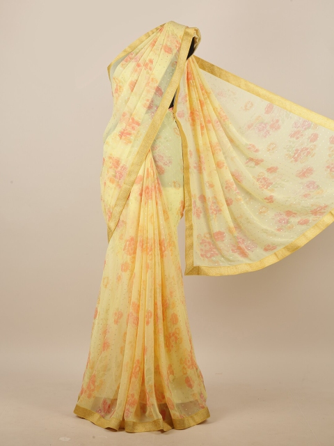 

Pothys Yellow & Pink Floral Printed Sequinned Saree