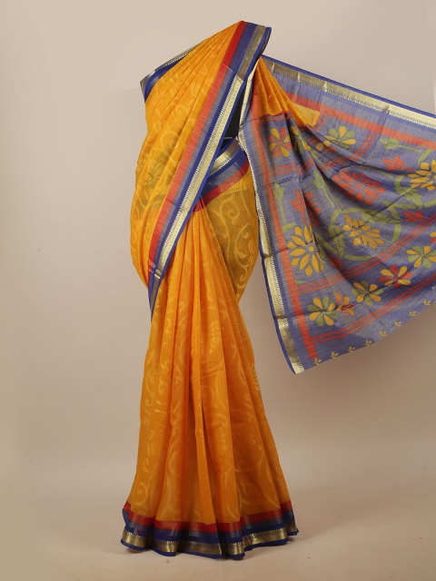 

Pothys Yellow & Blue Floral Printed Saree