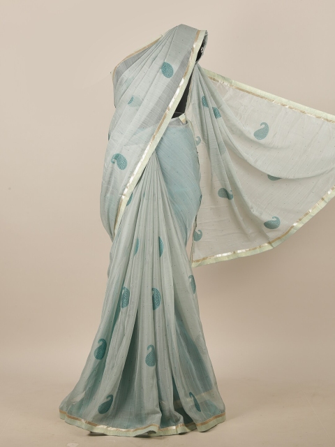 

Pothys Sea Green & Gold-Coloured Paisley Printed Saree