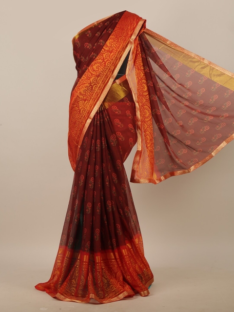 

Pothys Maroon & Yellow Ethnic Motifs Printed Saree