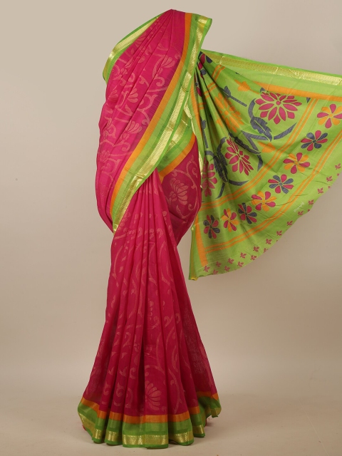 

Pothys Pink & Green Floral Printed Saree