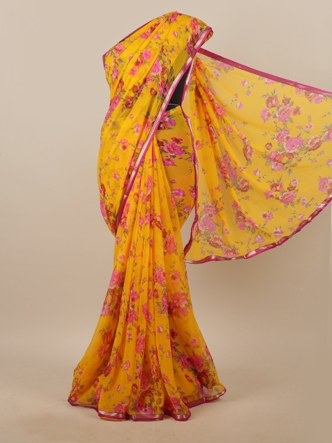 

Pothys Yellow & Pink Floral Printed Saree