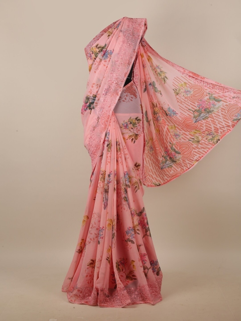 

Pothys Pink & Green Floral Printed Saree