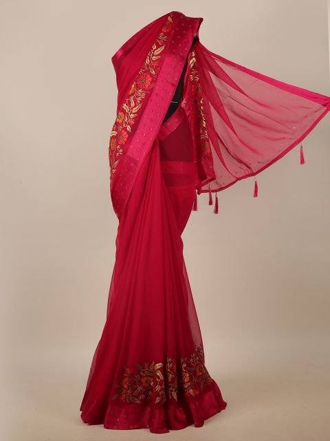 

Pothys Magenta & Gold-Coloured Floral Embroidered Saree