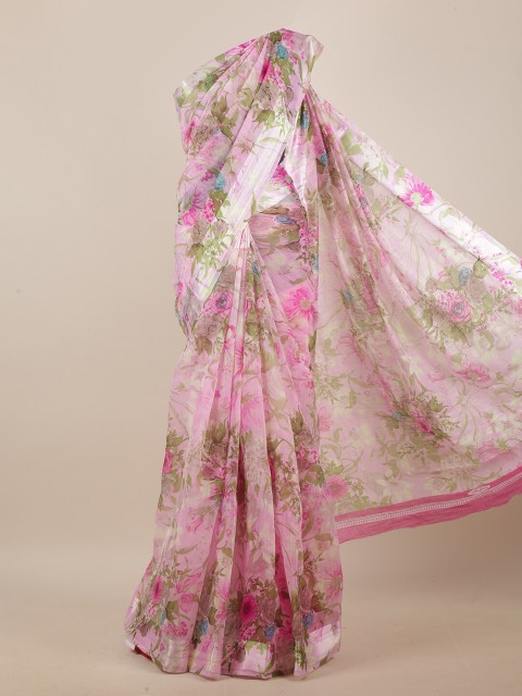 

Pothys Pink & Green Floral Printed Saree