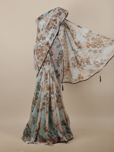

Pothys Blue & Brown Floral Printed Sequinned Saree